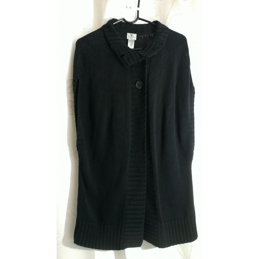 Worthington Women’s Black Knit Button-Front Cardigan Vest – Ribbed Trim